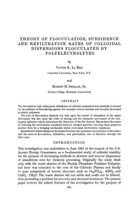 Обкладинка Theory of Flocculation, Subsidence and Refiltration Rates of Colloidal Dispersions Flocculated by Polyelectrolytes