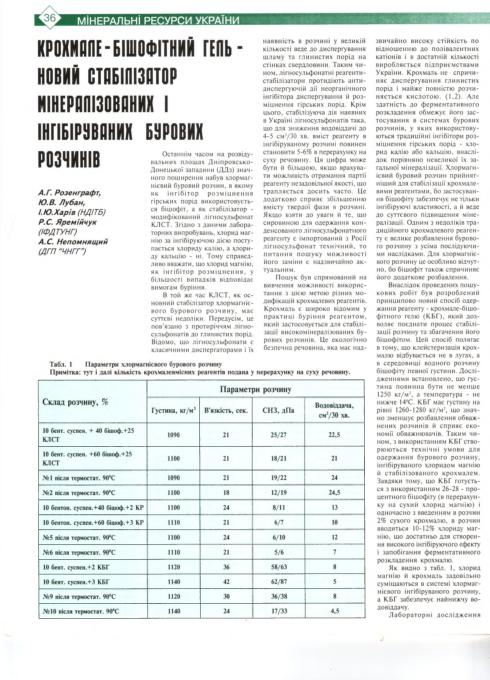Обкладинка Крохмале-бішофітний гель - новий стабілізатор мінералізованих і інгібіруваних бурових розчинів